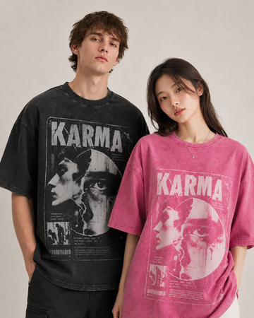 KARMA 男士女士oversize復古水洗舊舖純棉短袖TEE-Echo Faces