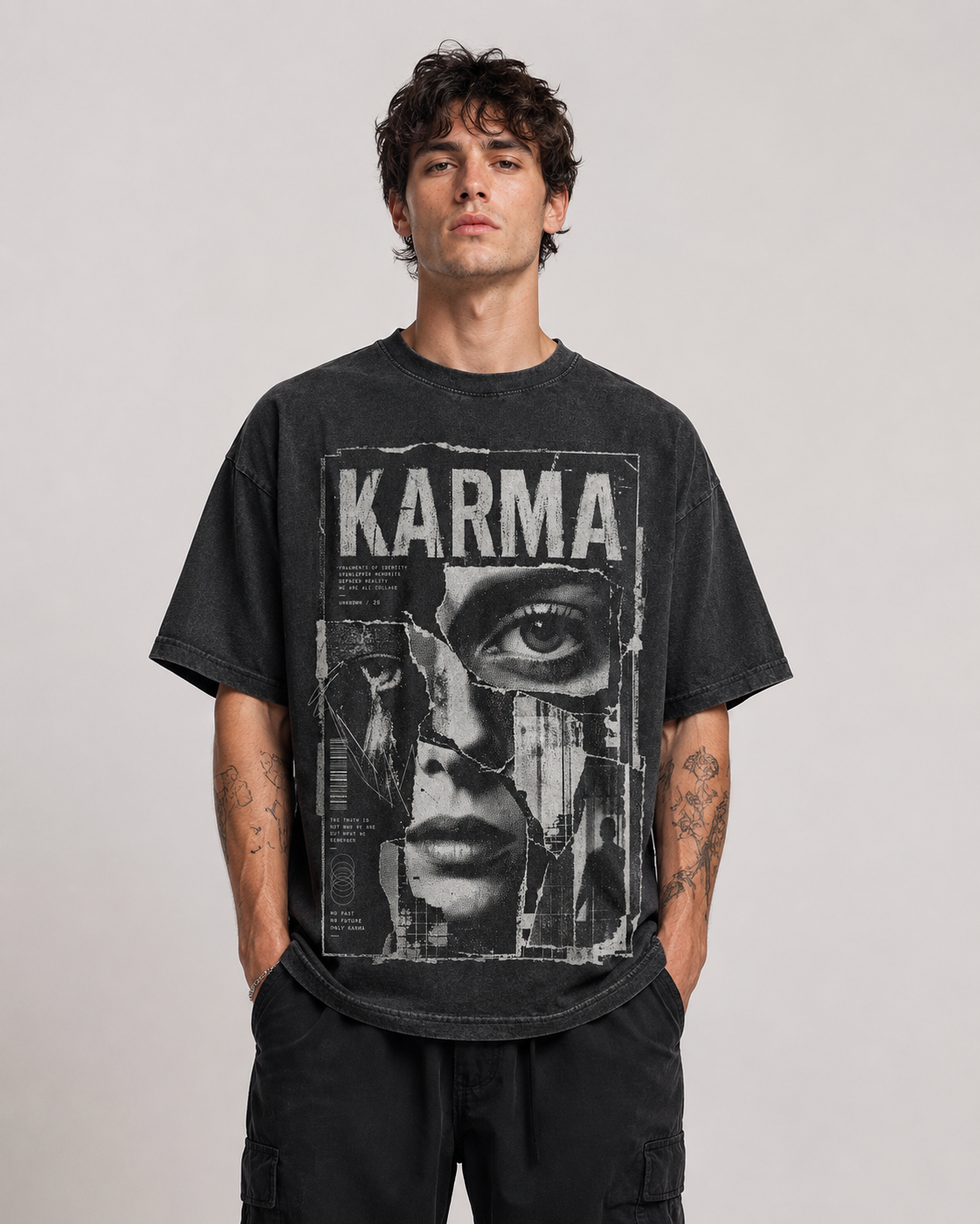 KARMA 男士女士oversize復古水洗舊舖純棉短袖TEE-Fragmented Gaze