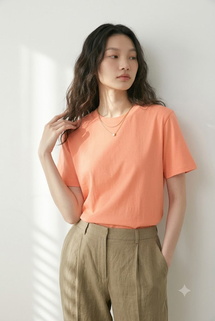 KARMA 女士優質精梳純棉短袖TEE-蜜橙色