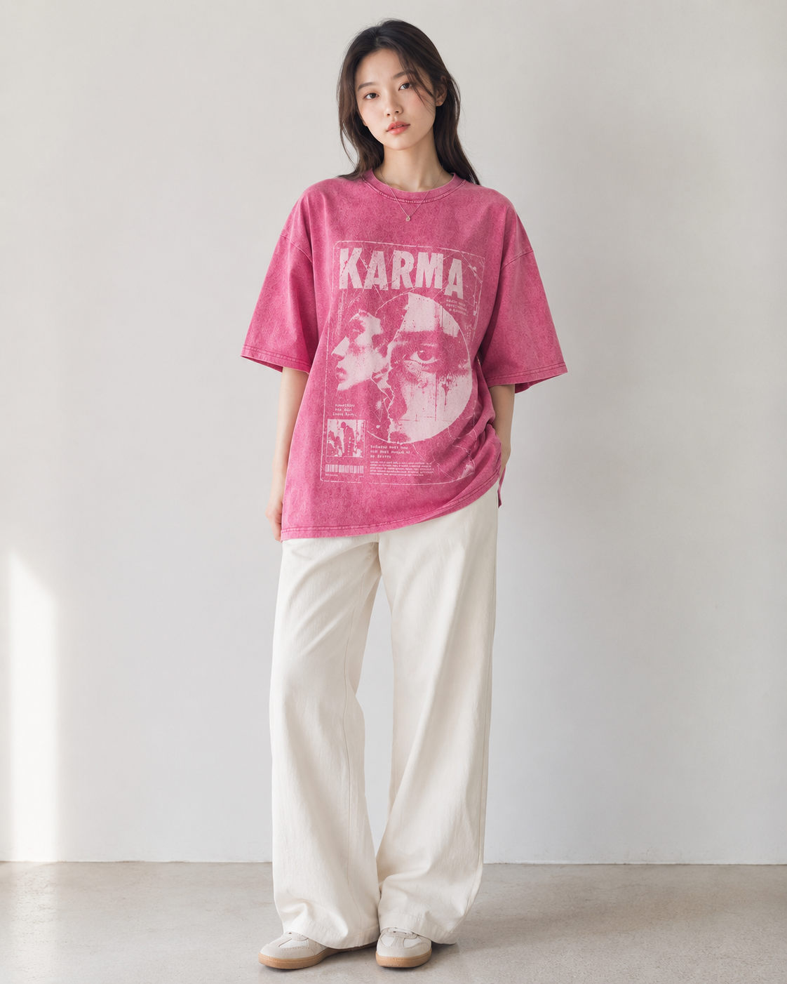 KARMA 男士女士oversize復古水洗舊舖純棉短袖TEE-Echo Faces