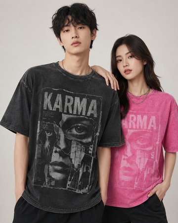 KARMA 男士女士oversize復古水洗舊舖純棉短袖TEE-Fragmented Gaze
